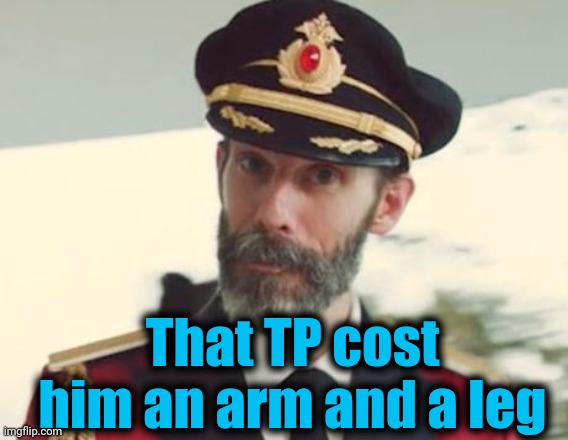 Captain Obvious | That TP cost him an arm and a leg | image tagged in captain obvious | made w/ Imgflip meme maker