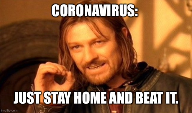 One Does Not Simply | CORONAVIRUS:; JUST STAY HOME AND BEAT IT. | image tagged in memes,one does not simply | made w/ Imgflip meme maker