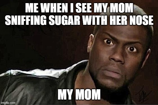 Kevin Hart | ME WHEN I SEE MY MOM SNIFFING SUGAR WITH HER NOSE; MY MOM | image tagged in memes,kevin hart | made w/ Imgflip meme maker