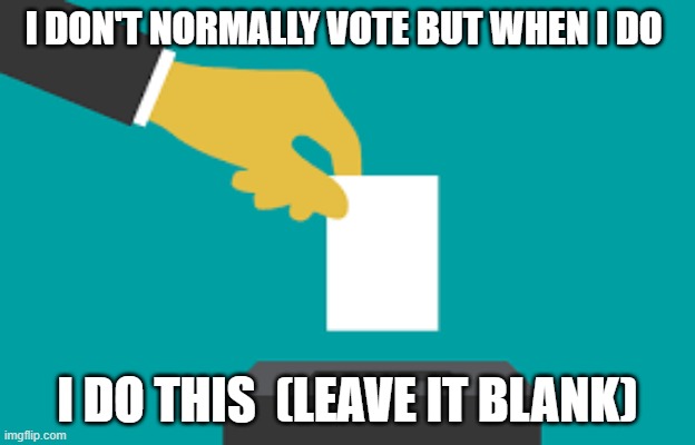 Leave It blank | I DON'T NORMALLY VOTE BUT WHEN I DO; I DO THIS  (LEAVE IT BLANK) | image tagged in politics,political meme,vote,dark humor | made w/ Imgflip meme maker