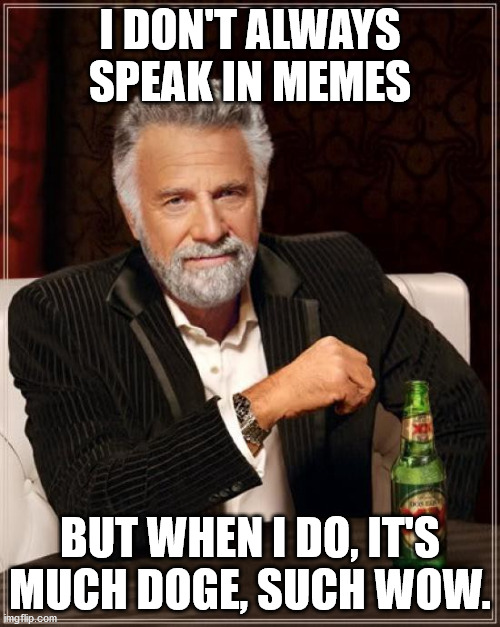 I Don't Always | I DON'T ALWAYS SPEAK IN MEMES; BUT WHEN I DO, IT'S MUCH DOGE, SUCH WOW. | image tagged in funny | made w/ Imgflip meme maker
