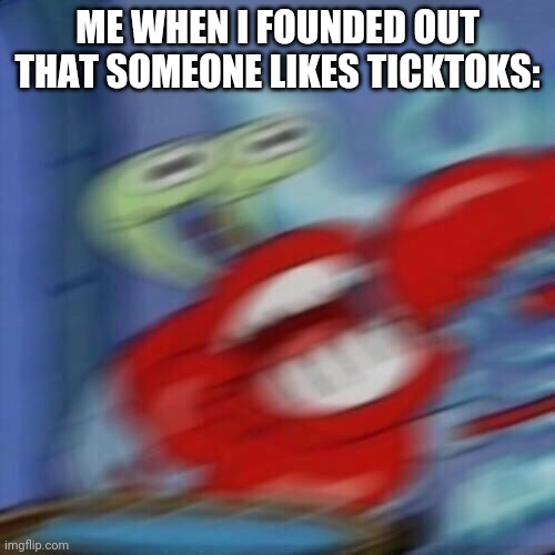 REEEEEEEEEEEEEEEEE (it's no good) | ME WHEN I FOUNDED OUT THAT SOMEONE LIKES TICKTOKS: | image tagged in mr krabs blur | made w/ Imgflip meme maker