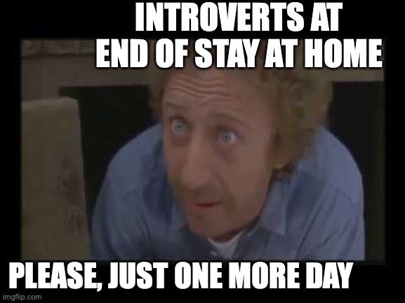 Please, just one more day | INTROVERTS AT END OF STAY AT HOME; PLEASE, JUST ONE MORE DAY | image tagged in covid-19 | made w/ Imgflip meme maker