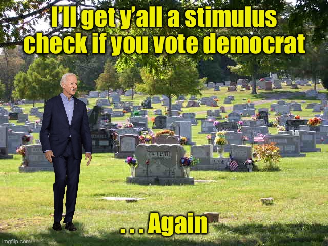 cemetery | I’ll get y’all a stimulus check if you vote democrat . . . Again | image tagged in cemetery,voter fraud,dead voters | made w/ Imgflip meme maker