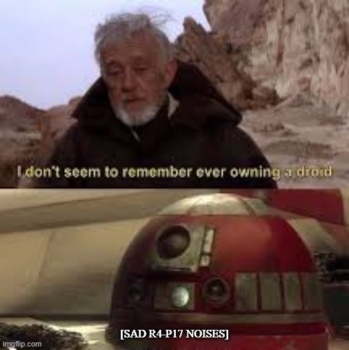R4-P17 is forgotten... | [SAD R4-P17 NOISES] | image tagged in i don't seem to remember owning a droid,lol,obi wan kenobi | made w/ Imgflip meme maker