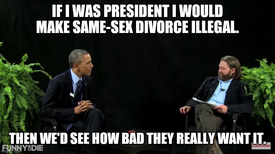 IF I WAS PRESIDENT I WOULD MAKE SAME-SEX DIVORCE ILLEGAL. THEN WE'D SEE HOW BAD THEY REALLY WANT IT. | made w/ Imgflip meme maker