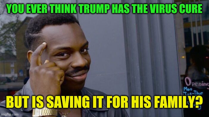 The cure is right there | YOU EVER THINK TRUMP HAS THE VIRUS CURE; BUT IS SAVING IT FOR HIS FAMILY? | image tagged in memes,roll safe think about it,donald trump,coronavirus | made w/ Imgflip meme maker