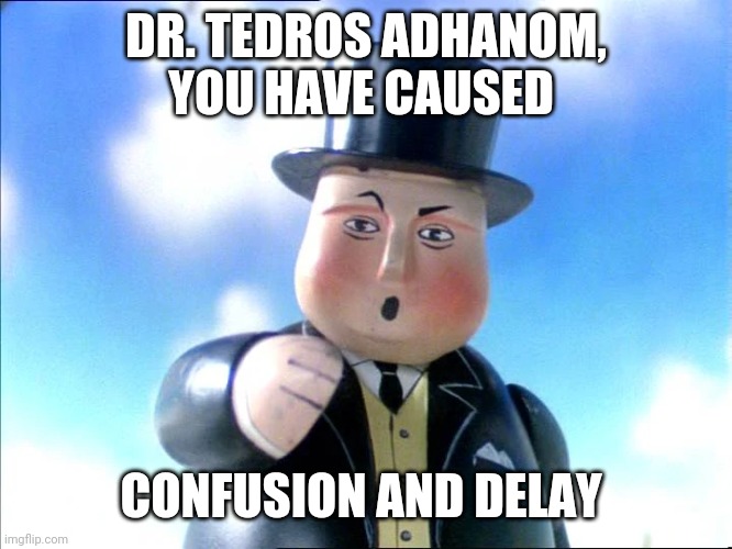 Thomas | DR. TEDROS ADHANOM, YOU HAVE CAUSED; CONFUSION AND DELAY | image tagged in thomas | made w/ Imgflip meme maker