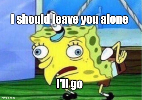 Mocking Spongebob Meme | I should leave you alone; I'll go | image tagged in memes,mocking spongebob | made w/ Imgflip meme maker