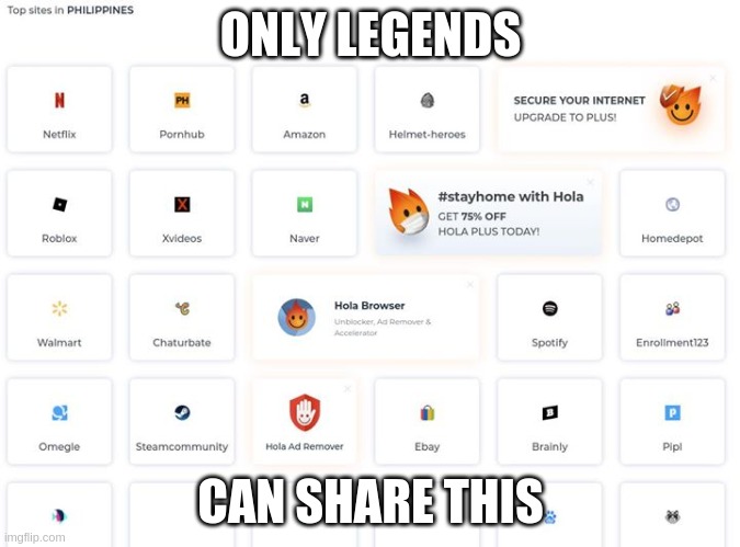 ONLY LEGENDS; CAN SHARE THIS | image tagged in vpn,netflix,netflix and chill,omegle,walmart,x x everywhere | made w/ Imgflip meme maker