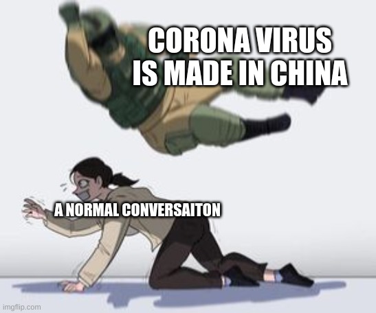 Normal conversation | CORONA VIRUS IS MADE IN CHINA; A NORMAL CONVERSAITON | image tagged in normal conversation | made w/ Imgflip meme maker