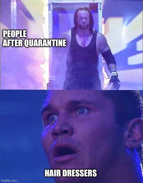 Randy Orton, Undertaker | PEOPLE AFTER QUARANTINE; HAIR DRESSERS | image tagged in randy orton undertaker,memes | made w/ Imgflip meme maker