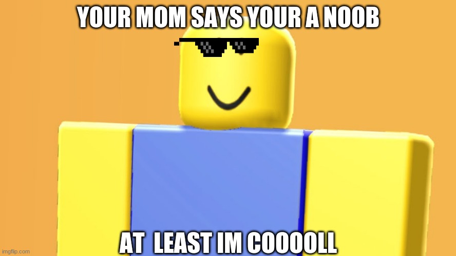 YOUR MOM SAYS YOUR A NOOB; AT  LEAST IM COOOOLL | image tagged in roblox noob | made w/ Imgflip meme maker