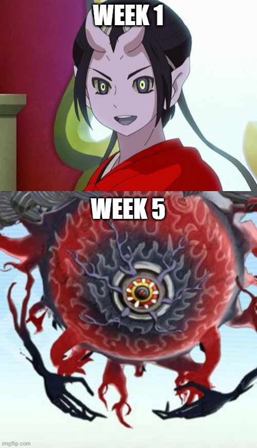 Quarantine in a nutshell | WEEK 1; WEEK 5 | image tagged in soranaki,kuuten,quarantine,in a nutshell | made w/ Imgflip meme maker