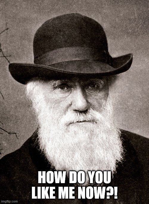 Charles Darwin - How Do You Like Me Now? | HOW DO YOU LIKE ME NOW?! | image tagged in darwin | made w/ Imgflip meme maker