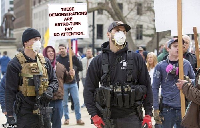 THESE DEMONSTRATIONS ARE ASTRO-TURF. 
PAY NO ATTENTION. | image tagged in trump,coronavirus,covid-19,nonsense,nothing,nothing to see here | made w/ Imgflip meme maker