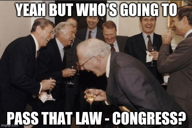 Laughing Men In Suits Meme | YEAH BUT WHO'S GOING TO PASS THAT LAW - CONGRESS? | image tagged in memes,laughing men in suits | made w/ Imgflip meme maker