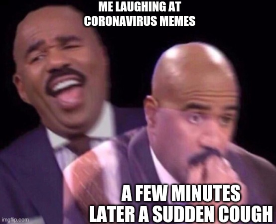 Steve Harvey Laughing Serious | ME LAUGHING AT CORONAVIRUS MEMES; A FEW MINUTES LATER A SUDDEN COUGH | image tagged in steve harvey laughing serious | made w/ Imgflip meme maker