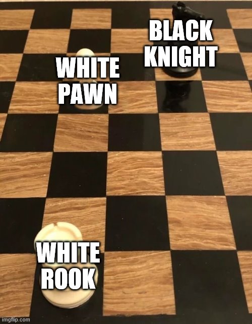 Chess Knight Pawn Rook | BLACK KNIGHT; WHITE PAWN; WHITE ROOK | image tagged in chess knight pawn rook,chess,anti meme | made w/ Imgflip meme maker