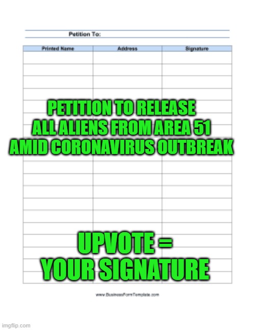 I've been stuck in Area 51 for 4 years now. Prisoners are being let out, why not us? | PETITION TO RELEASE ALL ALIENS FROM AREA 51 AMID CORONAVIRUS OUTBREAK; UPVOTE = YOUR SIGNATURE | image tagged in ancient aliens,prisoners,aliens,coronavirus,area 51 | made w/ Imgflip meme maker