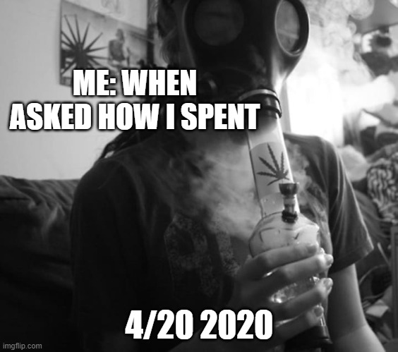 420 2020 | ME: WHEN ASKED HOW I SPENT; 4/20 2020 | image tagged in 420 | made w/ Imgflip meme maker
