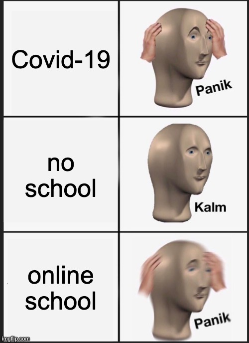Panik Kalm Panik | Covid-19; no school; online school | image tagged in memes,panik kalm panik | made w/ Imgflip meme maker