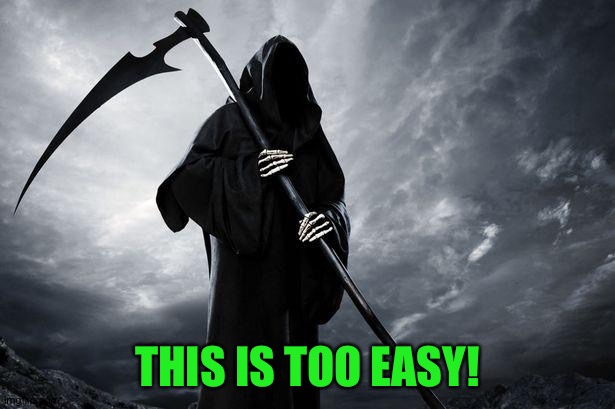 Grim Reaper , Memes, funny | THIS IS TOO EASY! | image tagged in grim reaper  memes funny | made w/ Imgflip meme maker