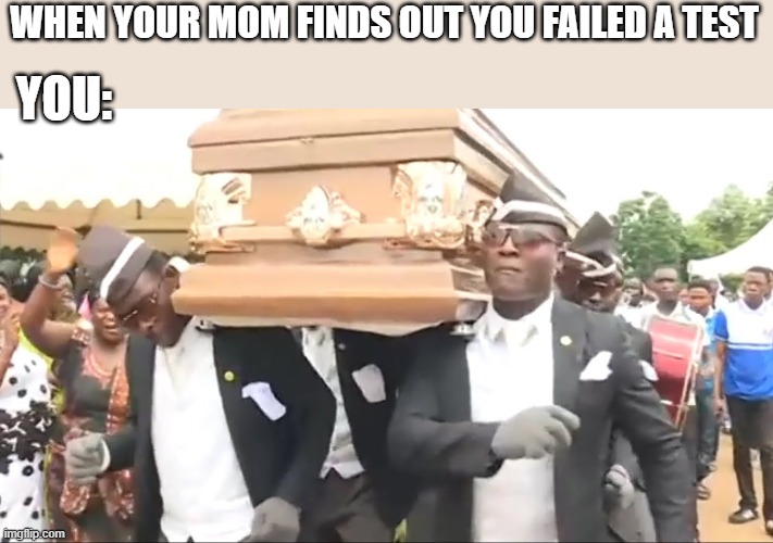 Coffin Dance | WHEN YOUR MOM FINDS OUT YOU FAILED A TEST; YOU: | image tagged in coffin dance | made w/ Imgflip meme maker