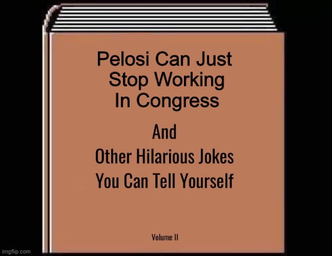 Book Of Jokes | Pelosi Can Just
 Stop Working
 In Congress | image tagged in book of jokes | made w/ Imgflip meme maker