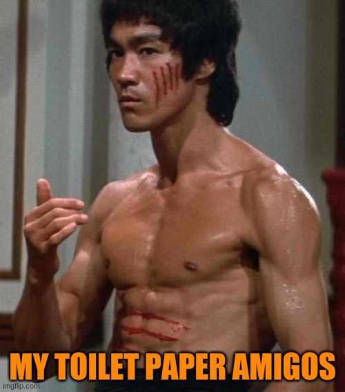 Bruce Lee | MY TOILET PAPER AMIGOS | image tagged in bruce lee | made w/ Imgflip meme maker