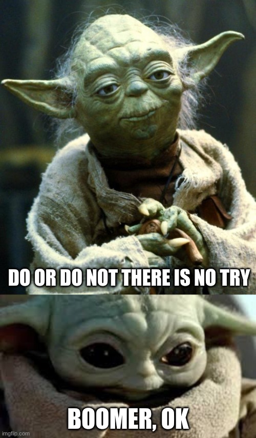  DO OR DO NOT THERE IS NO TRY; BOOMER, OK | image tagged in memes,star wars yoda | made w/ Imgflip meme maker