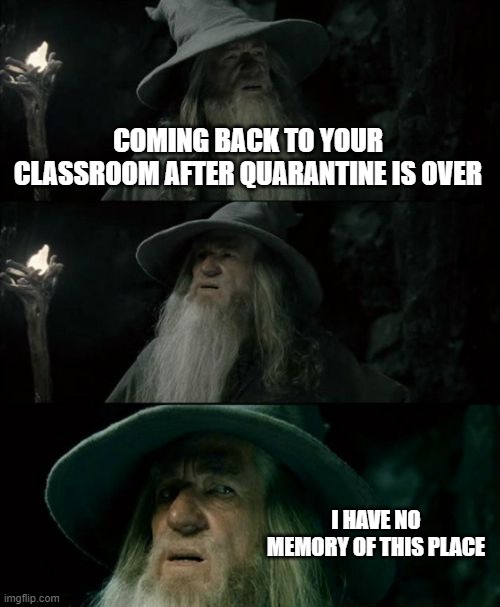 Confused Gandalf Meme | COMING BACK TO YOUR CLASSROOM AFTER QUARANTINE IS OVER; I HAVE NO MEMORY OF THIS PLACE | image tagged in memes,confused gandalf | made w/ Imgflip meme maker