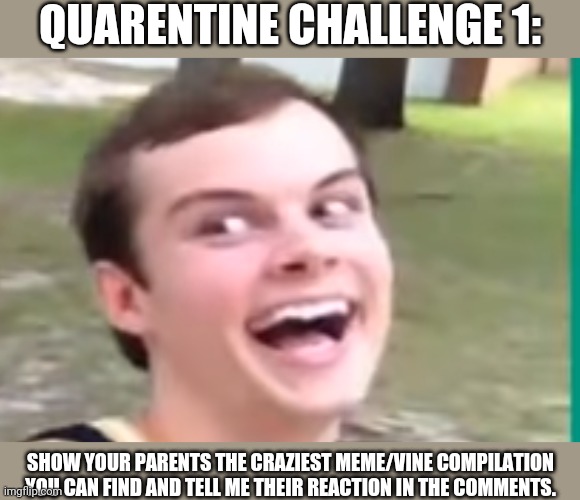 Taylor Shrum (vine) | QUARENTINE CHALLENGE 1:; SHOW YOUR PARENTS THE CRAZIEST MEME/VINE COMPILATION YOU CAN FIND AND TELL ME THEIR REACTION IN THE COMMENTS. | image tagged in taylor shrum vine | made w/ Imgflip meme maker