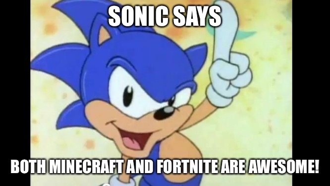 Sonic says | SONIC SAYS; BOTH MINECRAFT AND FORTNITE ARE AWESOME! | image tagged in sonic says | made w/ Imgflip meme maker