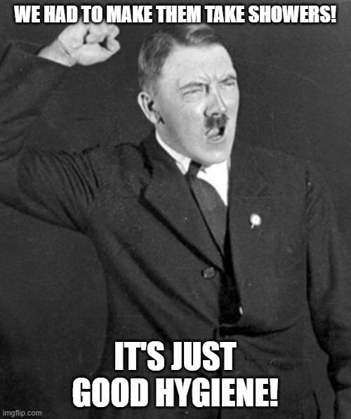 Angry Hitler | WE HAD TO MAKE THEM TAKE SHOWERS! IT'S JUST GOOD HYGIENE! | image tagged in angry hitler | made w/ Imgflip meme maker