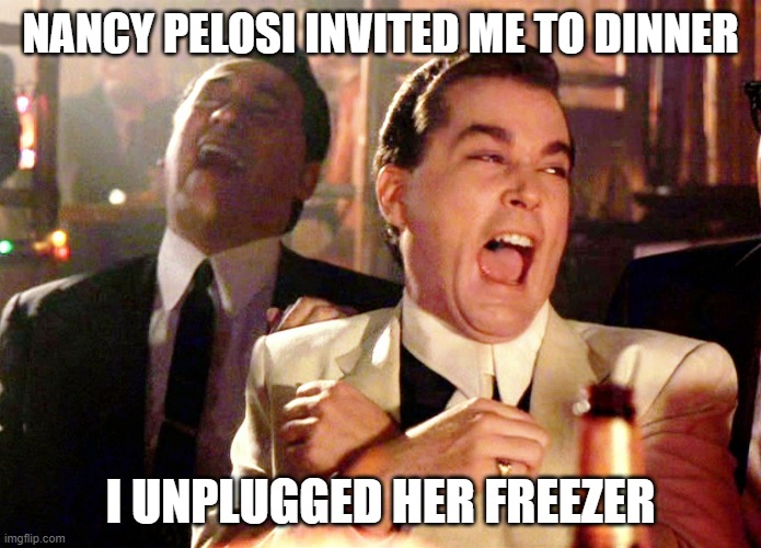 Good Fellas Hilarious Meme | NANCY PELOSI INVITED ME TO DINNER; I UNPLUGGED HER FREEZER | image tagged in memes,good fellas hilarious | made w/ Imgflip meme maker