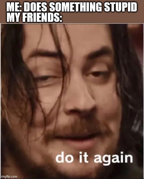 Do it again | ME: DOES SOMETHING STUPID; MY FRIENDS: | image tagged in do it again | made w/ Imgflip meme maker