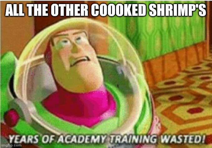 Years of Academy Training Wasted | ALL THE OTHER COOOKED SHRIMP'S | image tagged in years of academy training wasted | made w/ Imgflip meme maker