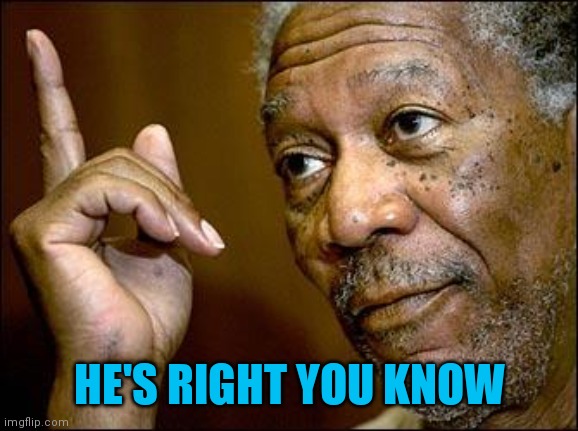 This Morgan Freeman | HE'S RIGHT YOU KNOW | image tagged in this morgan freeman | made w/ Imgflip meme maker