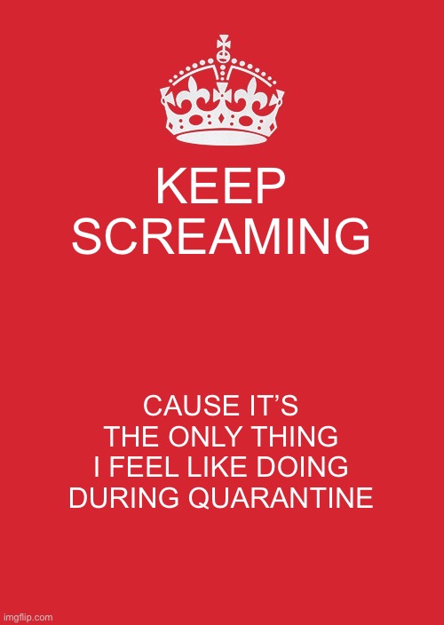 Keep Calm And Carry On Red Meme | KEEP SCREAMING; CAUSE IT’S THE ONLY THING I FEEL LIKE DOING DURING QUARANTINE | image tagged in memes,keep calm and carry on red,funny,funny memes | made w/ Imgflip meme maker