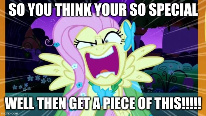 Fluttershy love | SO YOU THINK YOUR SO SPECIAL; WELL THEN GET A PIECE OF THIS!!!!! | image tagged in fluttershy love | made w/ Imgflip meme maker