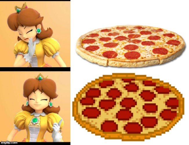 SHE LIKES THOSE PIXELS | image tagged in memes,daisy,pizza,pixel,drake hotline bling | made w/ Imgflip meme maker