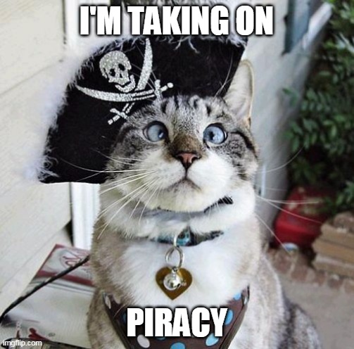 Spangles Meme | I'M TAKING ON PIRACY | image tagged in memes,spangles | made w/ Imgflip meme maker