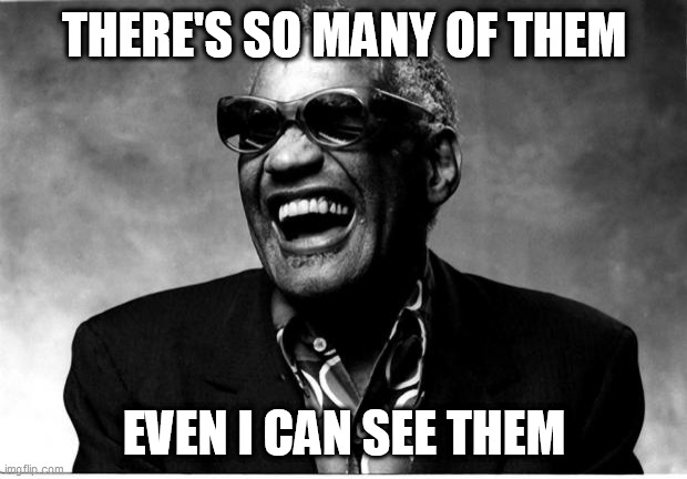Ray Charles | THERE'S SO MANY OF THEM EVEN I CAN SEE THEM | image tagged in ray charles | made w/ Imgflip meme maker