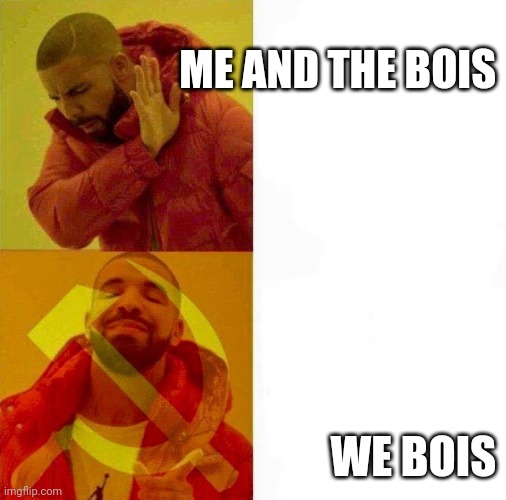 Communist Drake Meme | ME AND THE BOIS; WE BOIS | image tagged in communist drake meme | made w/ Imgflip meme maker