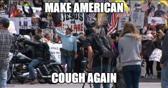 Make America Cough Again | MAKE AMERICAN; COUGH AGAIN | image tagged in protesters | made w/ Imgflip meme maker