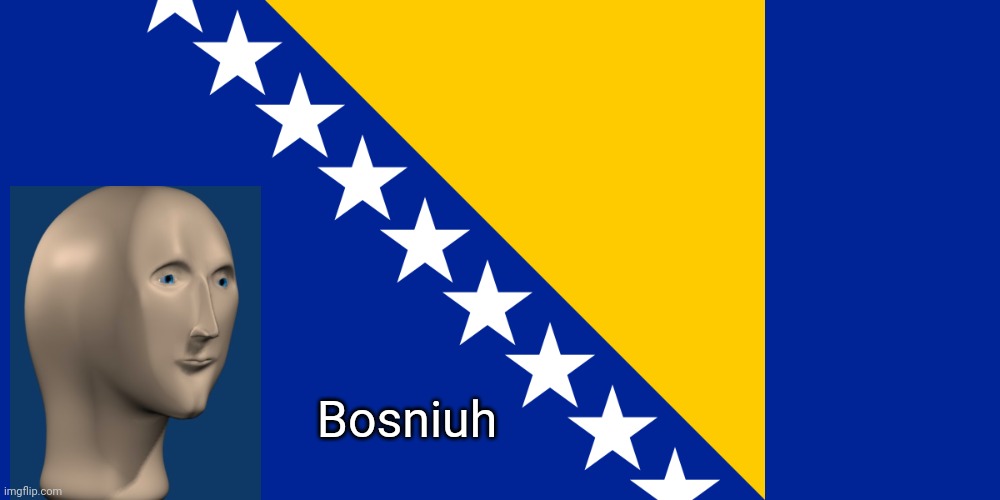 "Bosniuh" | Bosniuh | image tagged in bosnia flag,memes,meme man,stonks,bosnia | made w/ Imgflip meme maker