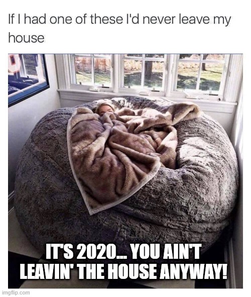 IT'S 2020... YOU AIN'T LEAVIN' THE HOUSE ANYWAY! | image tagged in lockdown,2020,covid 19,stay home | made w/ Imgflip meme maker