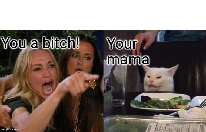 Woman Yelling At Cat Meme | Your mama; You a bitch! | image tagged in memes,woman yelling at cat | made w/ Imgflip meme maker
