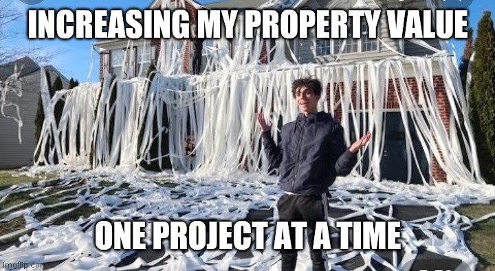 Diy | INCREASING MY PROPERTY VALUE; ONE PROJECT AT A TIME | image tagged in funny | made w/ Imgflip meme maker